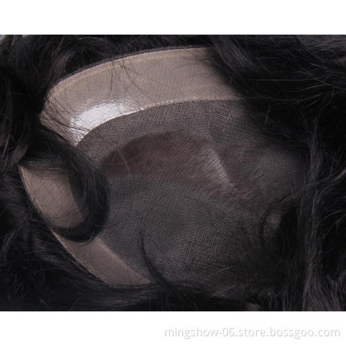 Remy Human Hair Fine Mono Men's Toupee Poly Hoating Human Hair Wigs Durable Hairpieces Systems